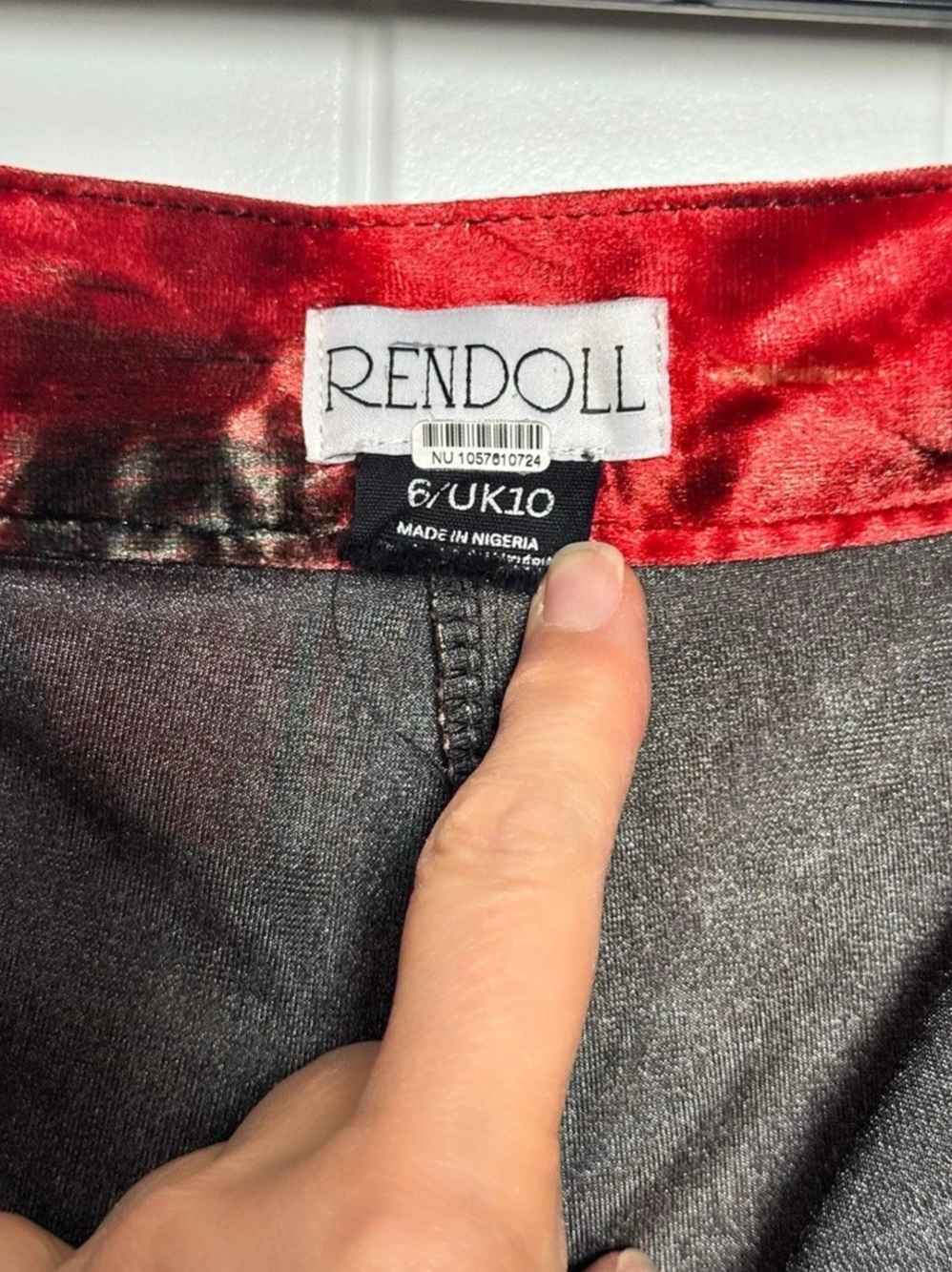 Rendoll Santana Velvet Trousers Abstract Red & Black Flare Pants US 6 Excellent - Picture 4 of 15
